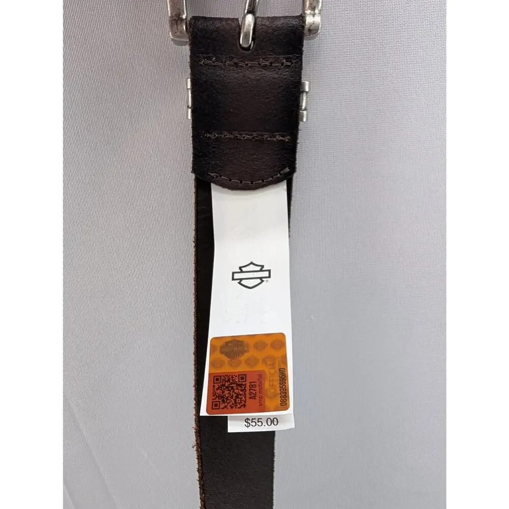 NWT Harley Davidson Men's Metal Keeper Logo Genuine Leather Belt in Brown sz Med